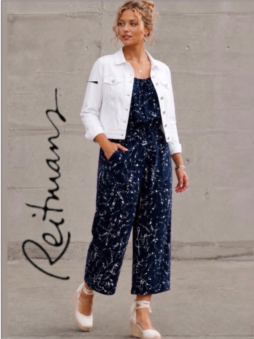 3X Reitmans NWT Navy Print Wide Leg Flowy Jumpsuit, NWT